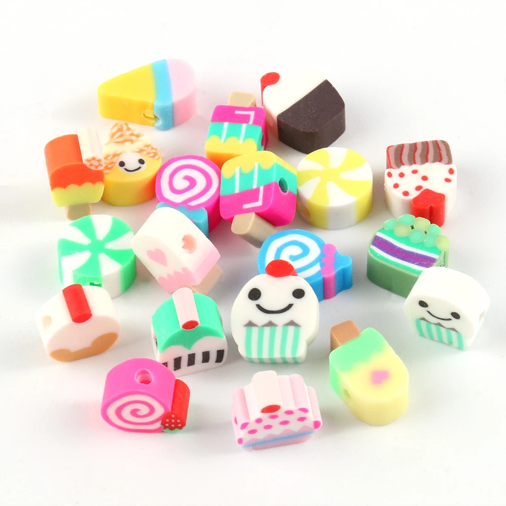 

Wholesale 50pcs/bag Mixed Candy Ice cream Shape Polymer Clay Spacer Beads for Jewelry Making DIY