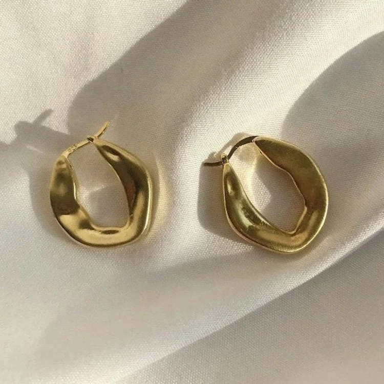 

Vintage Minimalist Stainless Steel Hypoallergenic Irregular U-Shape 18K Gold Plated Chunky Thick Hoops Earrings for Girls, Gold, rose gold, steel, black etc.