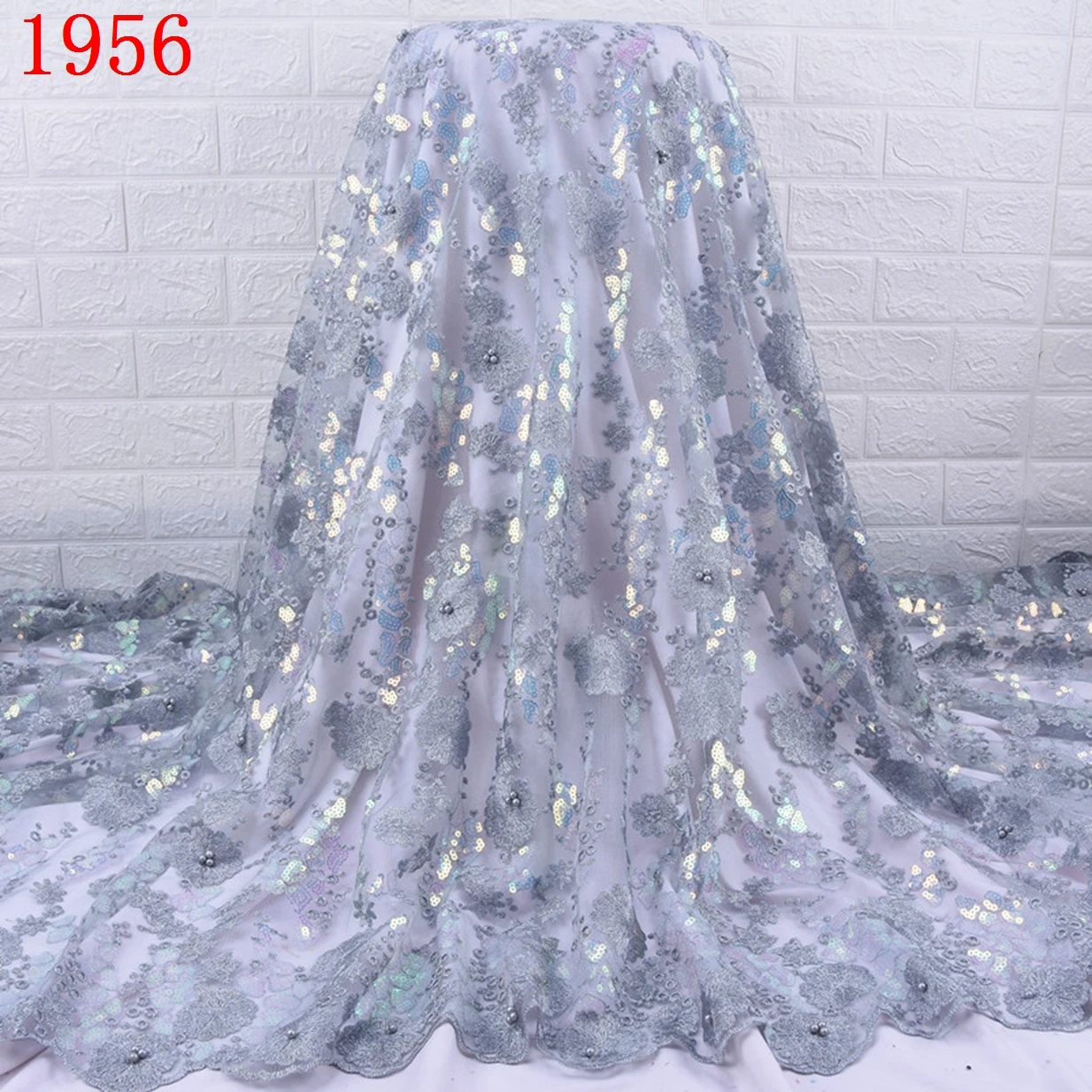 

Nigerian Women Party Wedding Sequin Lace Fabric With Sequins Luxury Sequin Tulle Mesh Lace Embroidery Nigerian Lace 1956