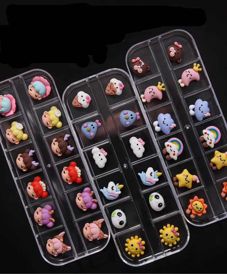 

12 box nail accessories cartoon cute little girl candy color resin decorative nail accessories