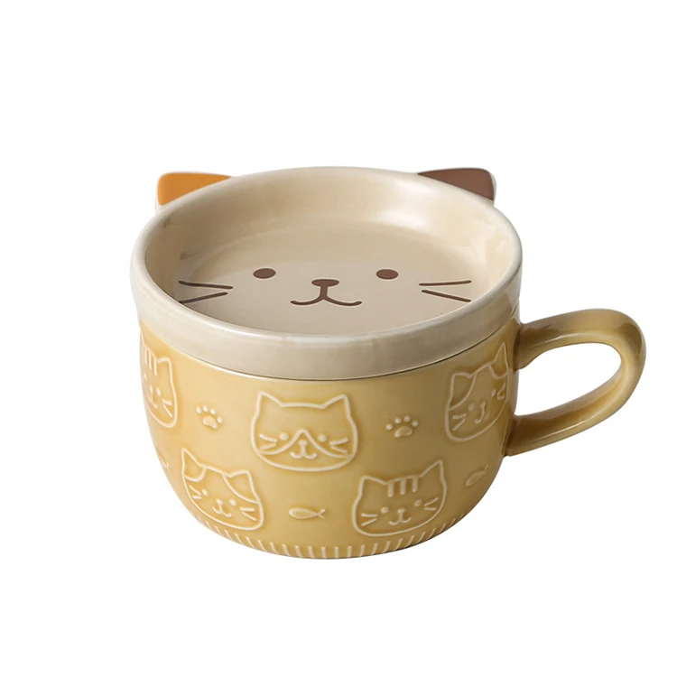 

Japanese ceramic cartoon cat mug cute breakfast cup creative coffee cup with lid milk cup couple mug