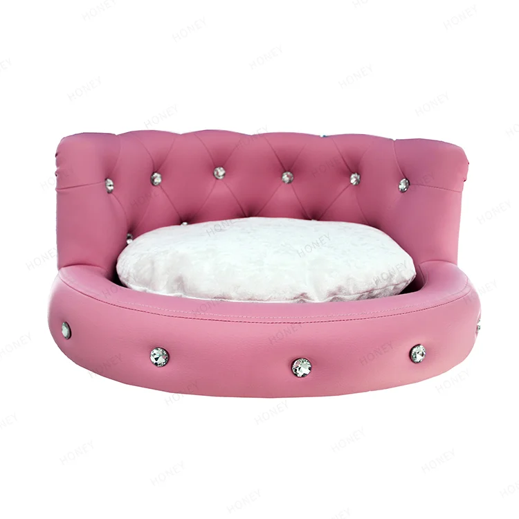 

Honorable High-End OEM and ODM pet bed leather luxury dog bed cat sofa bed with diamond, Pink white black