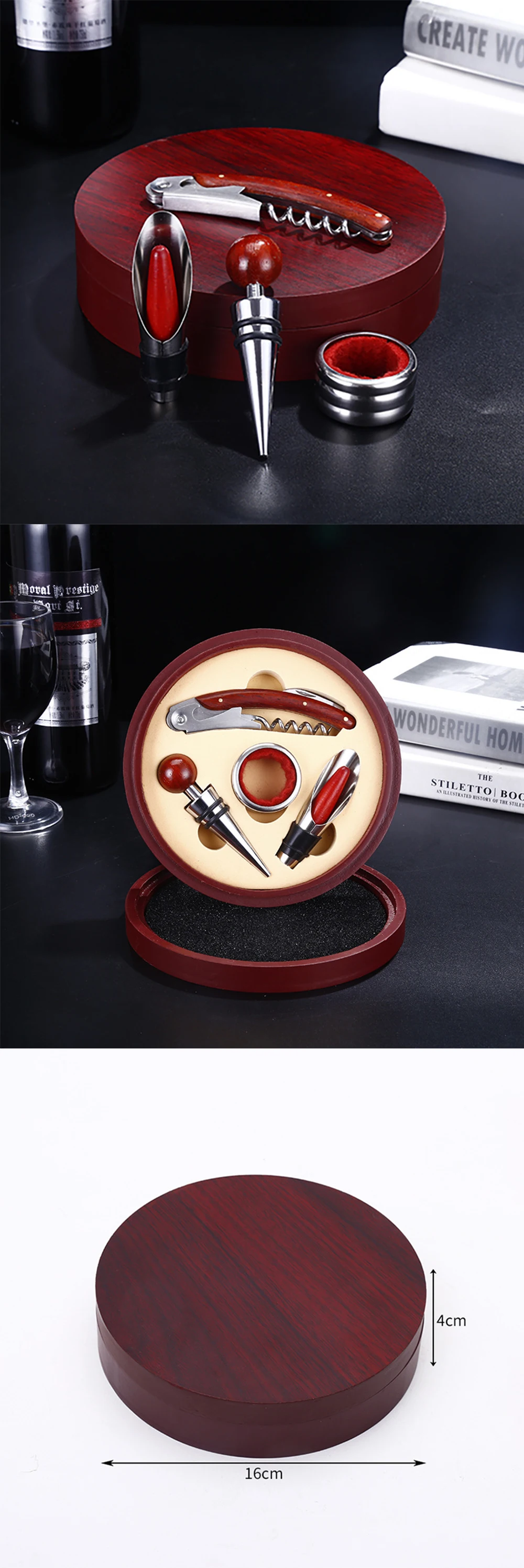 Customized Wood Box Opener Gift Setwith Wine Opener Set Gift Stainless