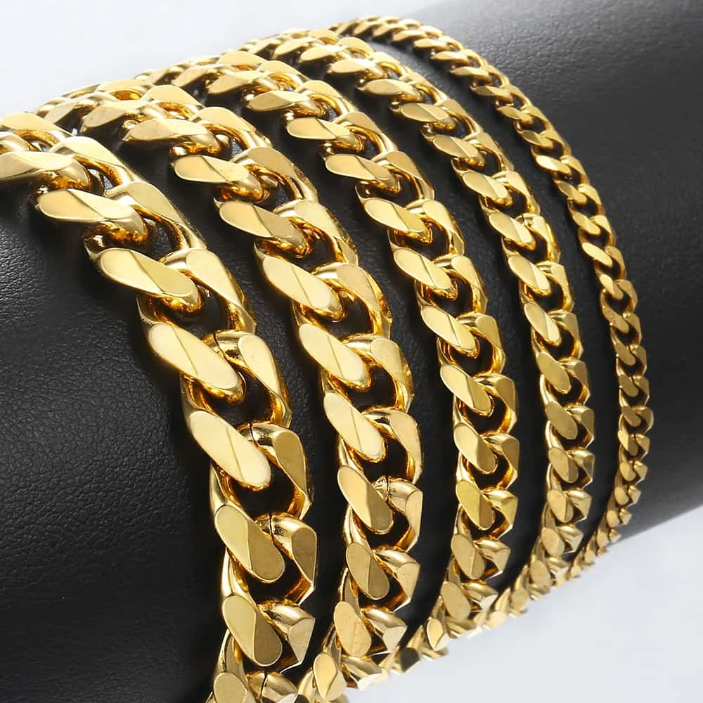 

Bracelet Women Curb Cuban Link Chain Stainless Steel Mens Womens Bracelets Chains Davieslee Jewelry for Men DLKBM05