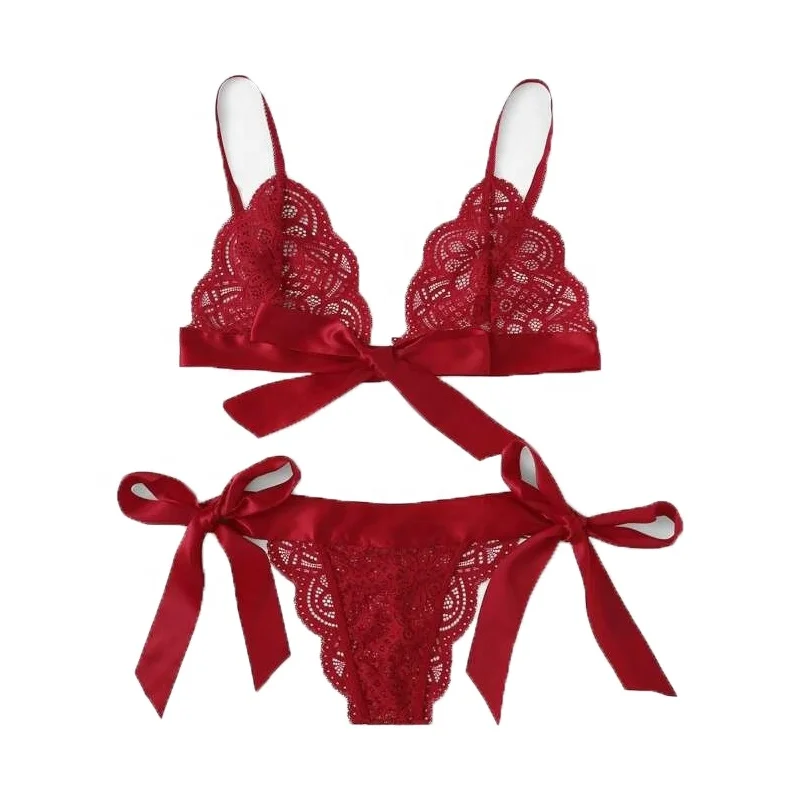 

Summer Sexy Lace Bandage Bikini Women Sexy Valentine Day Lingerie Set, Shown