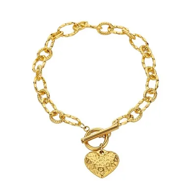 

New OT Clasp Heart Pendant Hollow Link Chain Bracelet Simple Stainless Steel Gold Plated Peach Heart Pendant Link Chain Bracelet