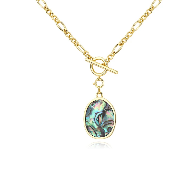 

Finest Jewelry Gold Plated Chain Sterling Silver Nature Paua Abalone Shell Pendant Necklace