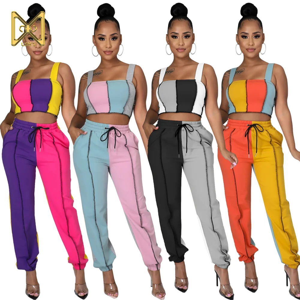 

2021 two piece set women clothing plus size designer clothes shirt and pant fashion casual wear suit Spliced two piece set, Multicolor