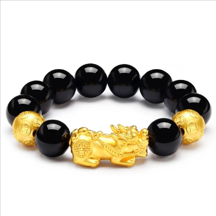 

10-16mm Hand Carved Mantra Stone Bracelet with Color Changed Pi Xiu Good Luck Brave Gold Bangle Charms Tiger Eye Bracelets, As the picturs