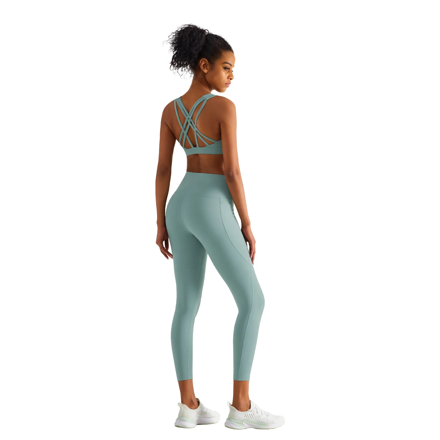 

Ready To Ship Sexy Cross Back Straps Bra And Leggings Two Piece Yoga Set Crotchless Yoga Tights Women Gym Fitness Clothes