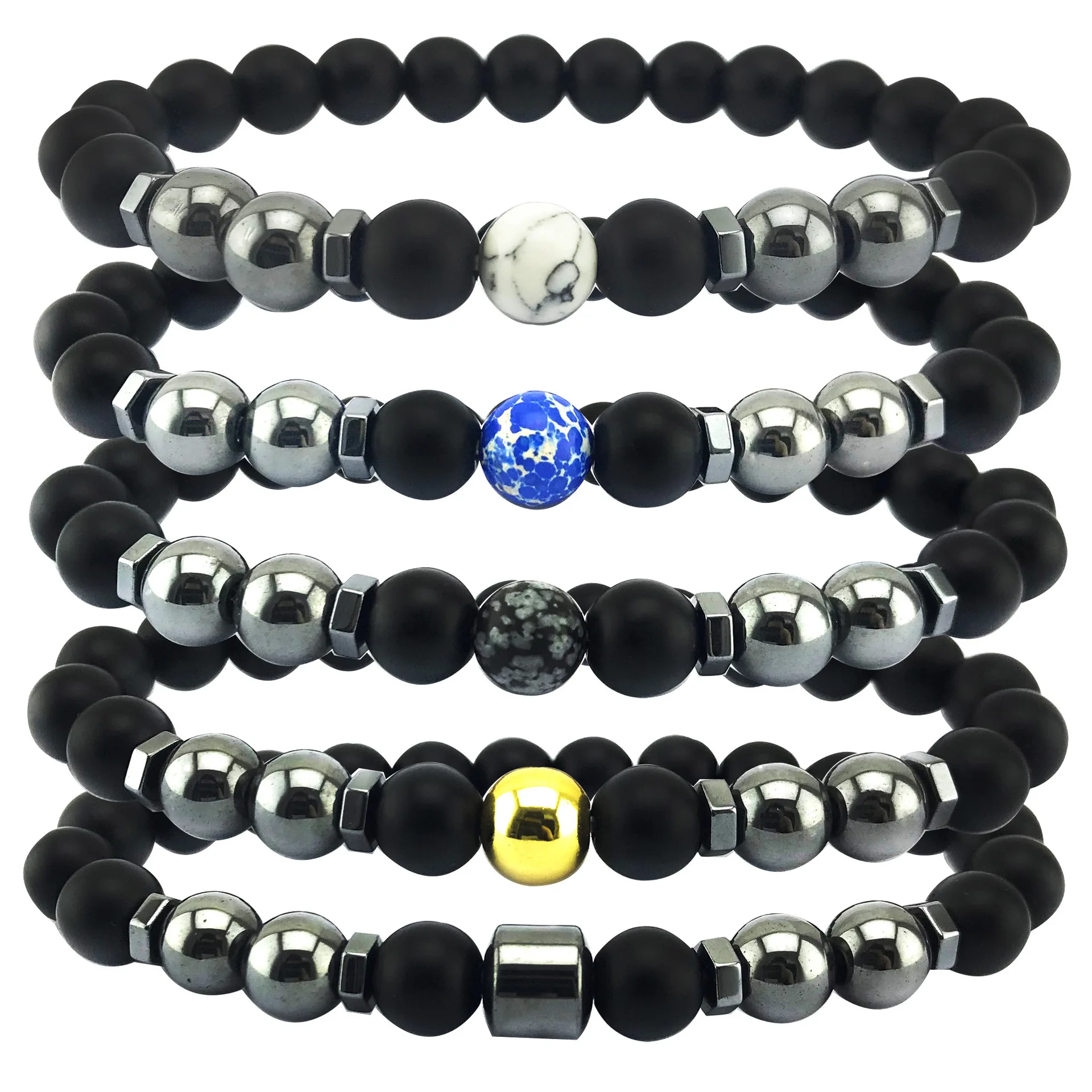 

Amazon hot sale magnetic imitation black agate bracelet White turquoise bracelet handmade beaded magnet jewelry for men, Picture color