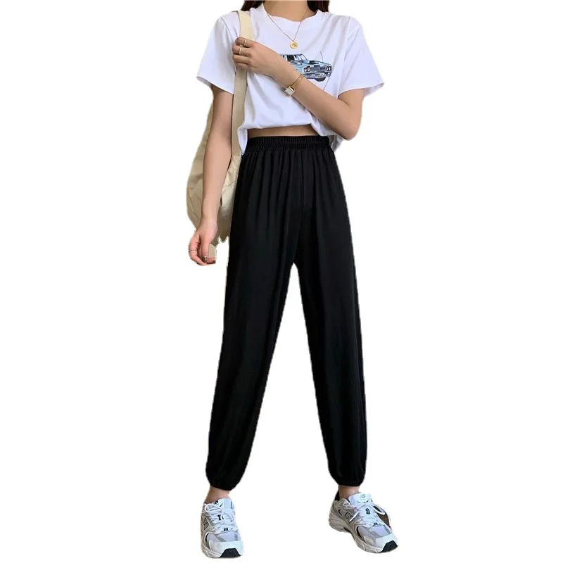 

Ice Silk Bloomers Pants Women's Summer Straight Sports Pants High Waist Leisure Casual Sports Pants