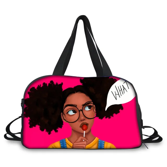 

High Quality Black Art African Girls Printing Big Capacity Hand Luggage Travel Duffel Book Bags Women