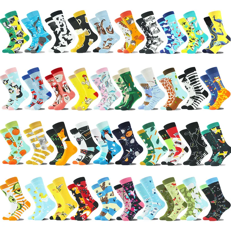Wholesale Asymmetric AB Mismatched Pattern Cotton Jacquard Crew Socks Novelty Fashion Street Tube Socks Unisex