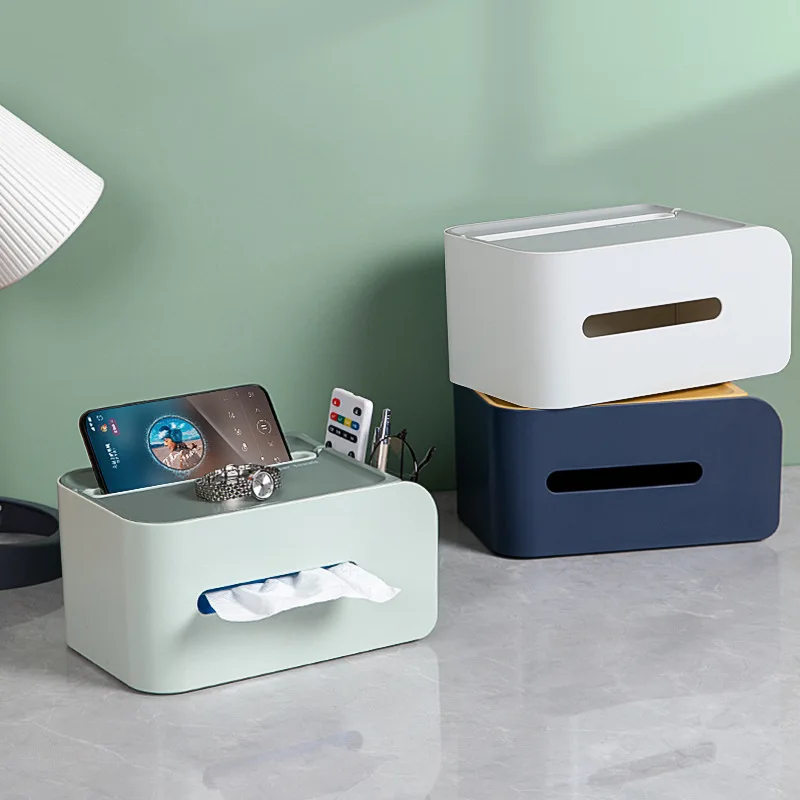 

Desktop display box household storage creative plastic napkin dispenser roll paper box Nordic paper tissue box, White yellow .blue blue