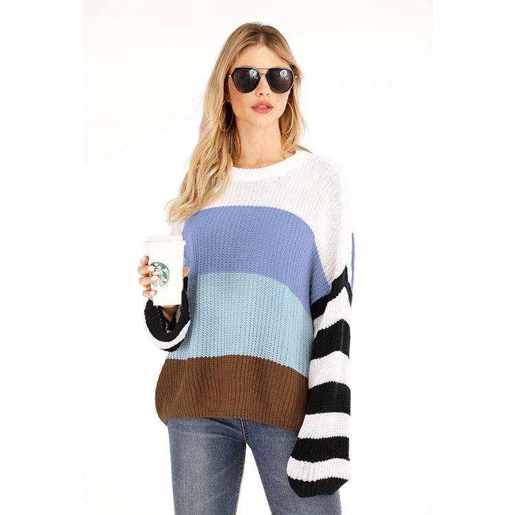 

New Autumn Winter Stylish Stripes Knitted Warm Women's Pullover Sweaters