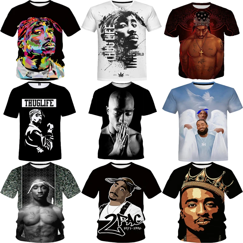 

2Pac 3D Print T Shirt for Men Women Summer Casual Hip Hop T-shirt Tupac Harajuku Streetwear Plus Size T Shirts