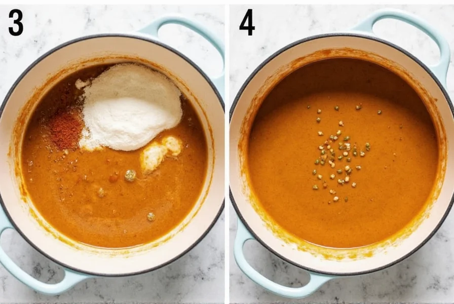 Step-by-step preparation of homemade pepper gravy showing roux development and pepper incorporation