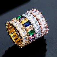 

RAKOL R2119 Multicolor Baguette Cubic Zirconia Wedding Rings for Women Luxury T Shape Stone Party Jewelry