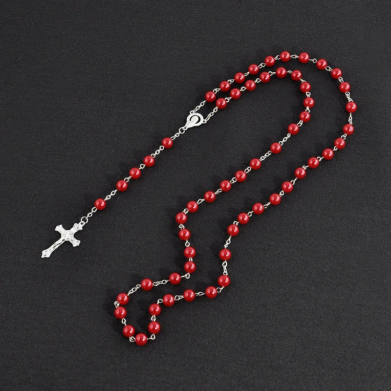 

Catholic porcelain white love rosary prayer necklace Mary blessing rosary prayer necklace porcelain white heart-shaped beads