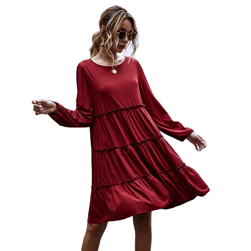 

New Autumn Winter Long-Sleeved Round Neck Large Swing Beautiful Dress