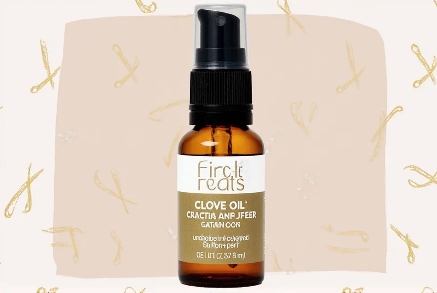 Close-up of clove oil bottle showing label details