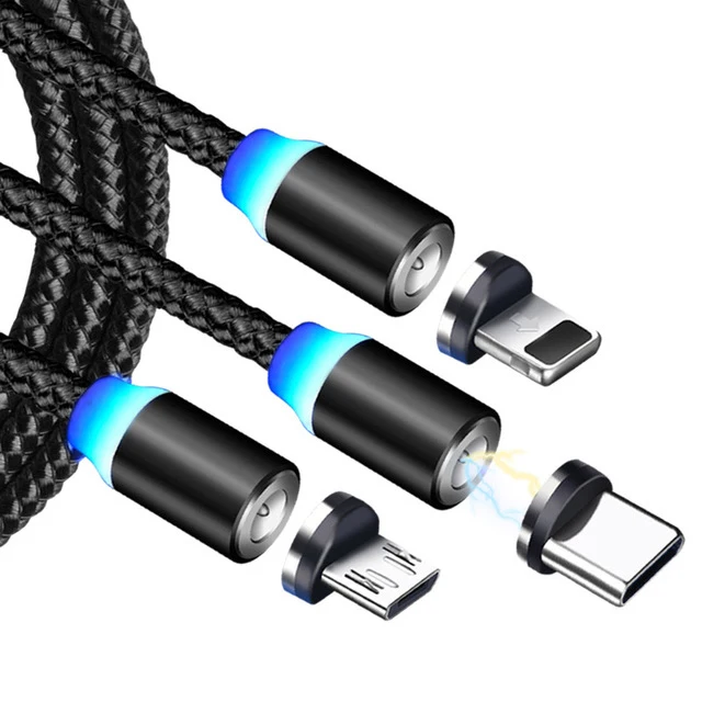 

Free Shipping Nylon Braided Magnet Charger Cable Fast Charging Magnetic Charger Data Cable 3 in 1 Magnetic Cable For IPHONE, Silver,grey,red,black