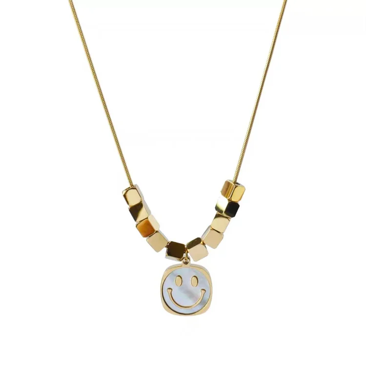 

New arrival Stainless Steel jewelry square shell smile pendant necklace
