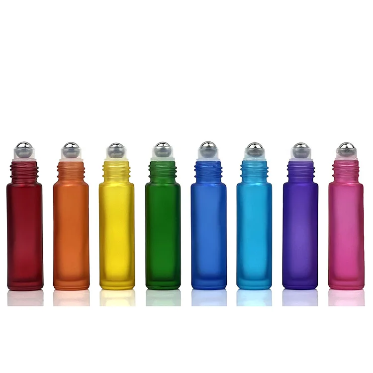 

5ml 10ml Empty Pink Purple Blue Amber Rainbow Essential Oil Perfume Glass Roll On Bottle With Stainless Steel Roller