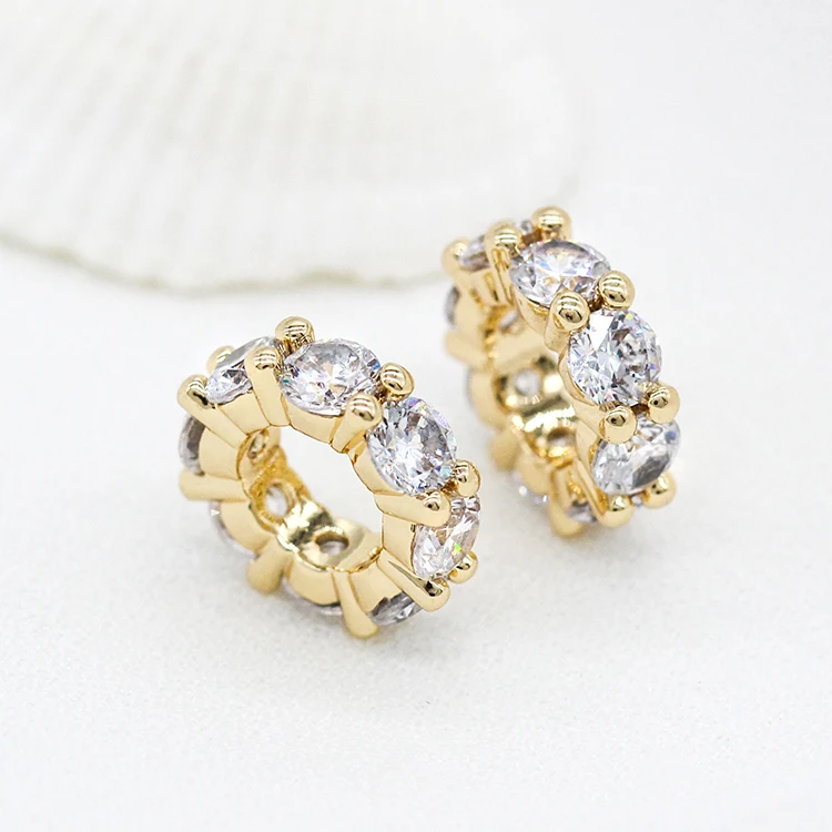 

Factory Wholesale Round Shape Inlaid Zircon 14K Gold Plated Spacer Beads