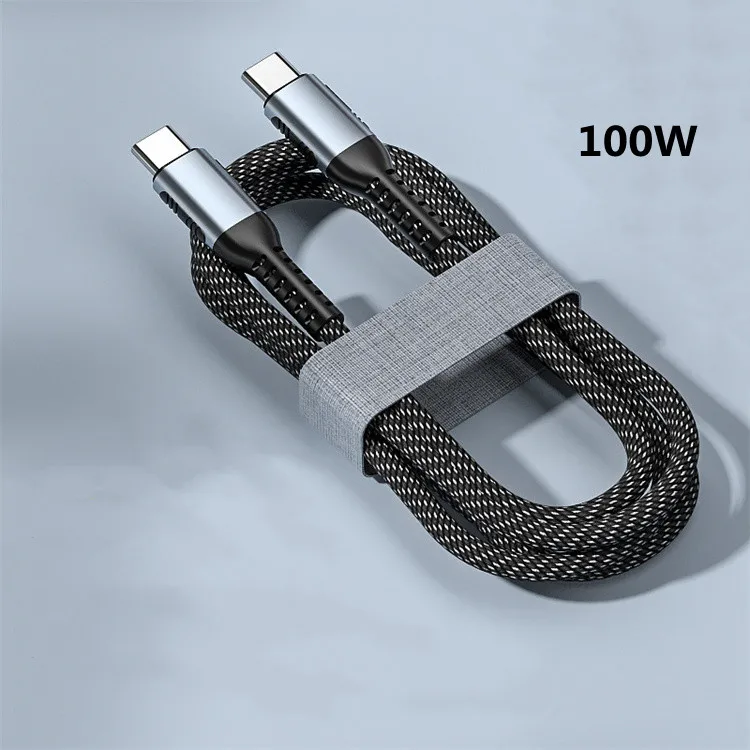 

5A 100W Strong Nylon Braided USB C to USB Type-C Quick Charge Cable Sliver Gray 1M 2M Cable For Apple Samsung Macbook Huawei