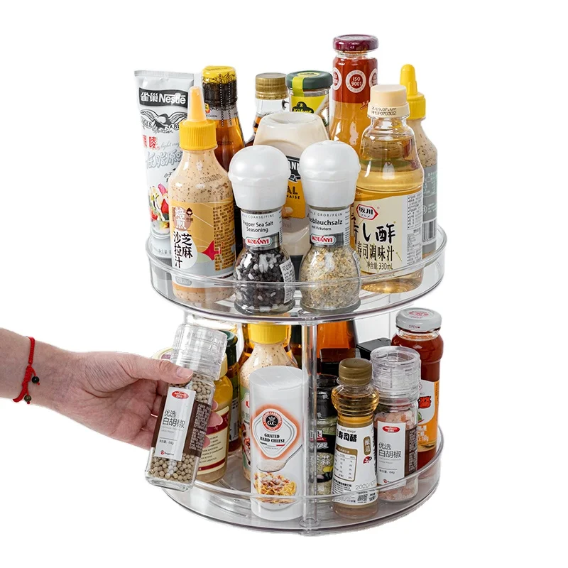 

Transparent 360 Rotation Lazy Susan Turntable Wide Base Countertop Rotating Organizer 2 Tier Spice Rack for Kitchen Seasoning, As picture or customized