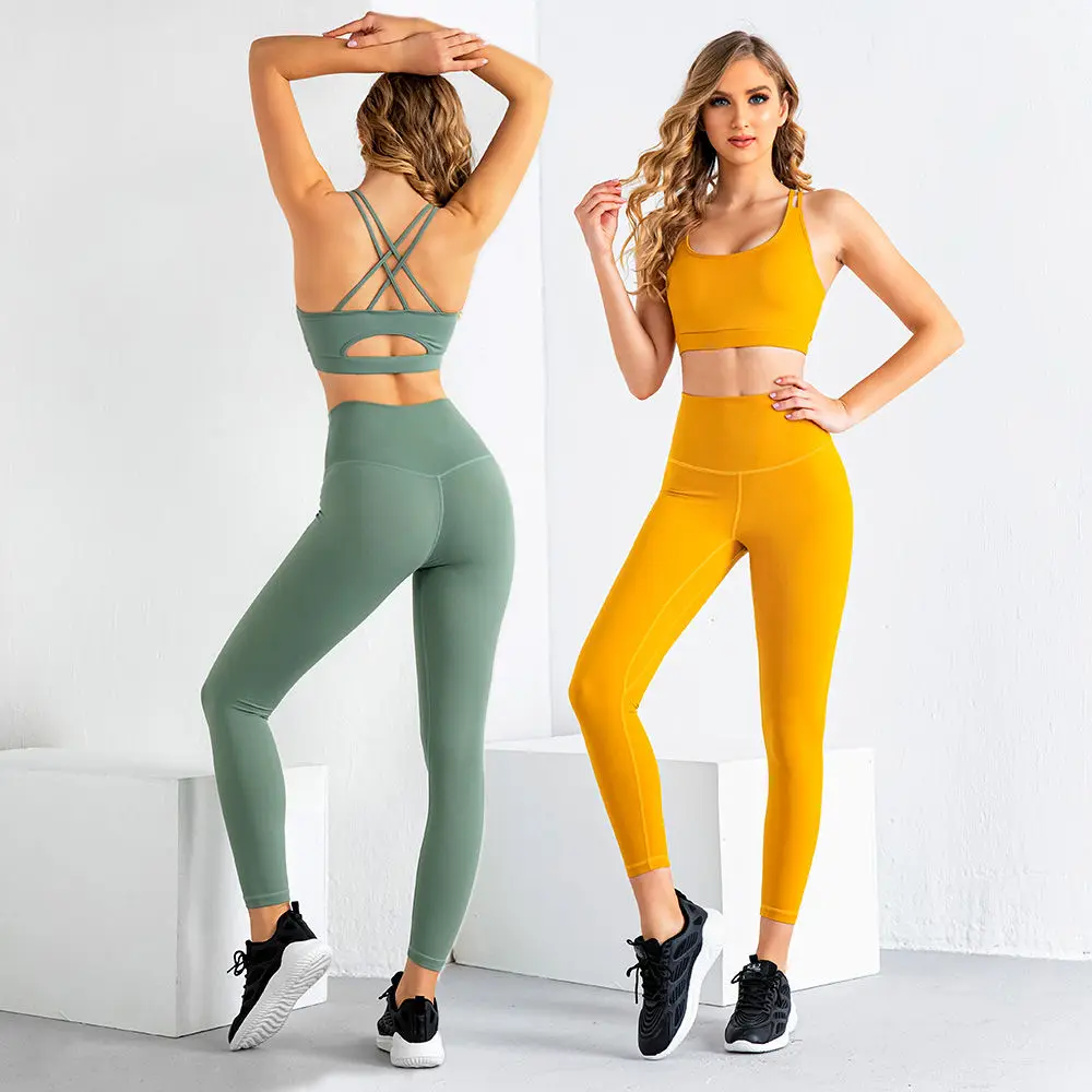 

JSMANA 2021 new high quality design sexy gym sports wear set high waist yoga pants leggings 2 piece yoga sets, Customized colors or choose our colorways