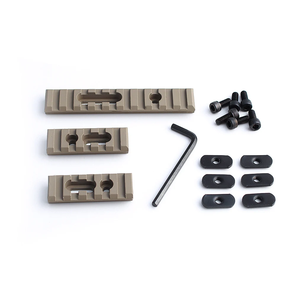 

3pcs/set 5/10 Slot Picatinny Weaver Rail Handguard Section Keymod Style Mounts AR 15 Accessories, Sand color