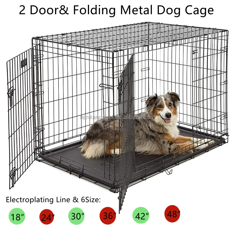 

Hot Sales Multiple Sizes 2 Door Folding Metal Dog Cage or Pet Crate Iron Kennel with Tray Cats Dogs Crate Hom, Black &customized color