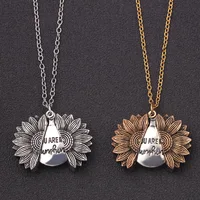 

You are My Sunshine Necklace Sunflower Open Locket 14K Gold Plated Necklace Pendant Gifts for Women Girls