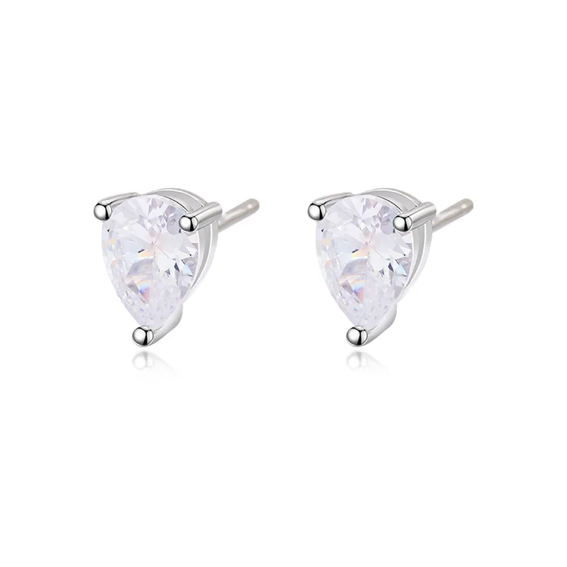 

Simple Fine Jewelry Water Drop Stud Earrings 925 Sterling Silver Pear Cut Claw Setting Zircon Stud Earrings For Women