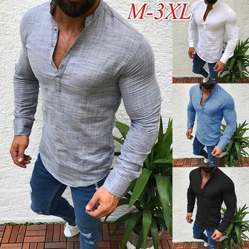 

High Quality Plus Size Cheap Fashion Slim Fit Linen Cotton Men Long Sleeve shirts