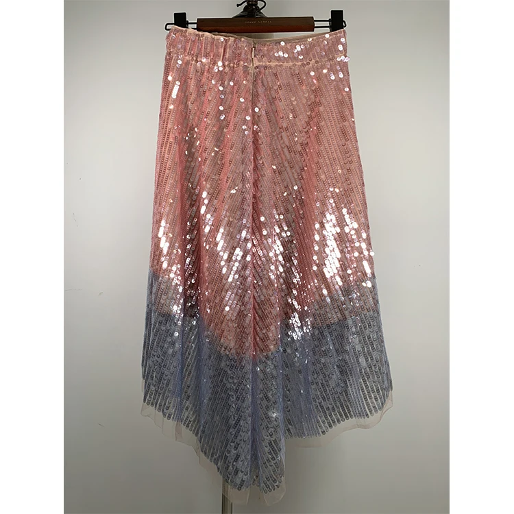 

2-12 years old girl fashion shiny short skirt pink gray gradient color sequined irregular skirt