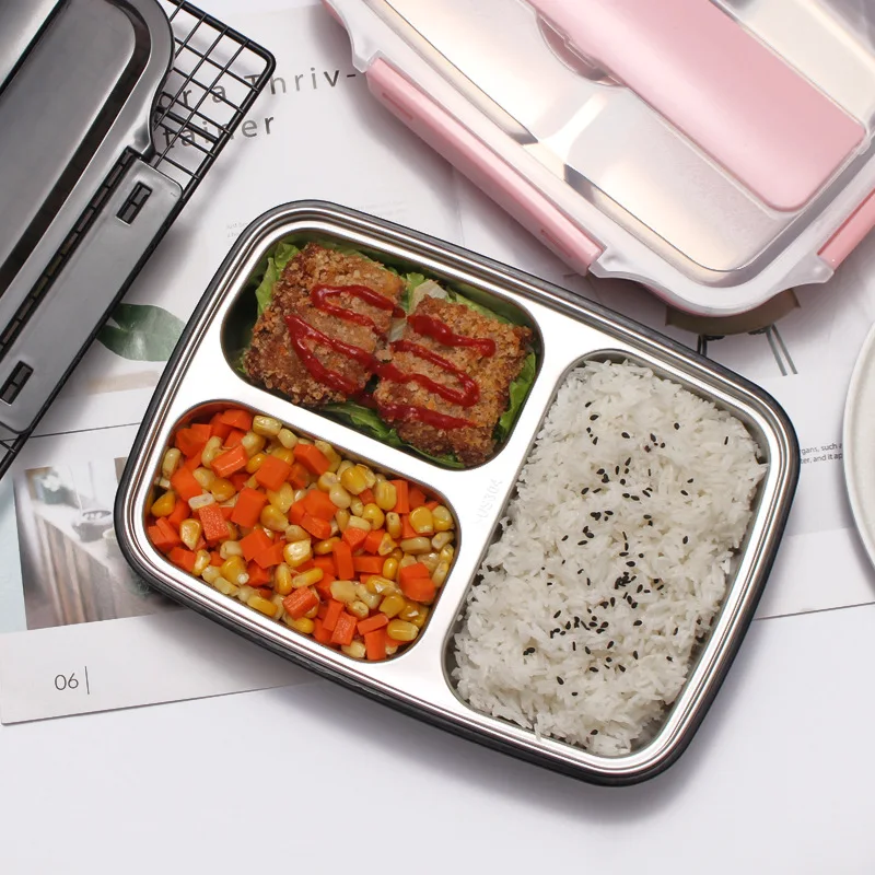 

portable 304 stainless steel bento lunch box leakproof lunch box with compartment, Pink,,blue,black