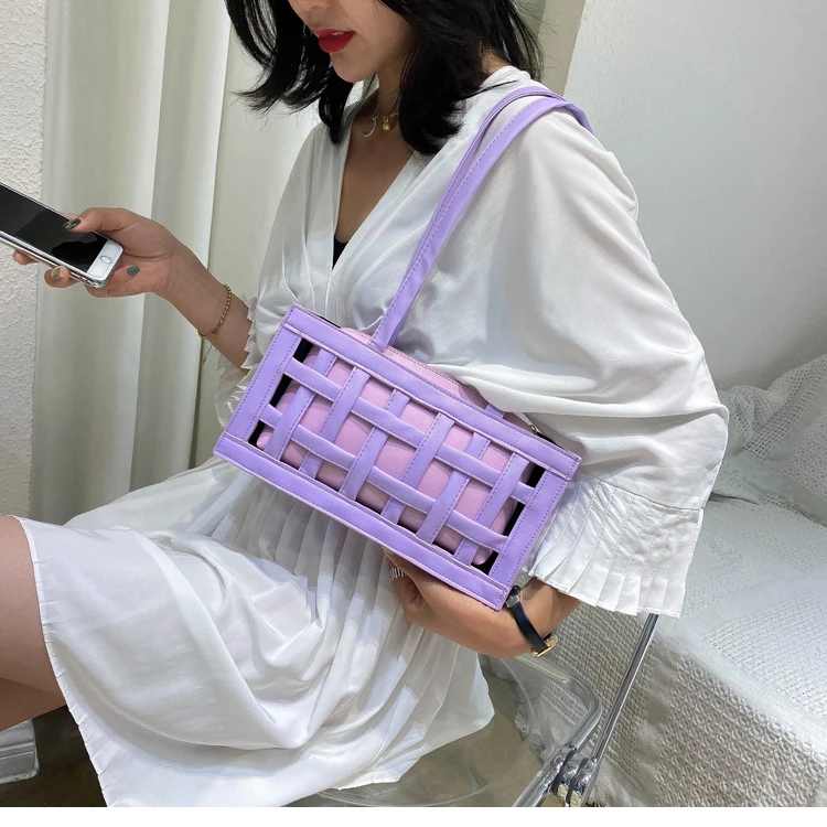 

2021 Summer Custom Women Handbag PU Weave Handbag, Yellow,white,purple,black