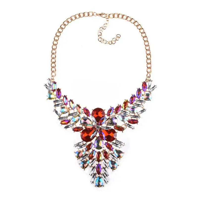 

Xi Feng fashion personality exaggerated accessories set chain European and American colorful rhinestone necklace, 4 colors available