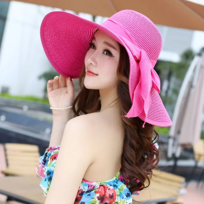 2023 Wholesale New Design Straw Hats Wide Brim Sun Shade High Quality Summer Floppy Beach Women Straw Hat