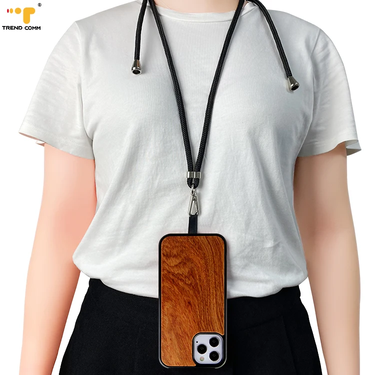 

For iPhone 12 PPM Rope Crossbody Universal Phone Bag Wooden Cell Wood Phone Cases