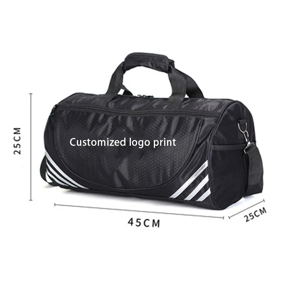 

Custom Heavy Duty Waterproof Nylon Woman Mens Large Sports Gym Fitness Travel Duffel Bag, Black with silver or gold strips, pink, red, yellow, blue, green