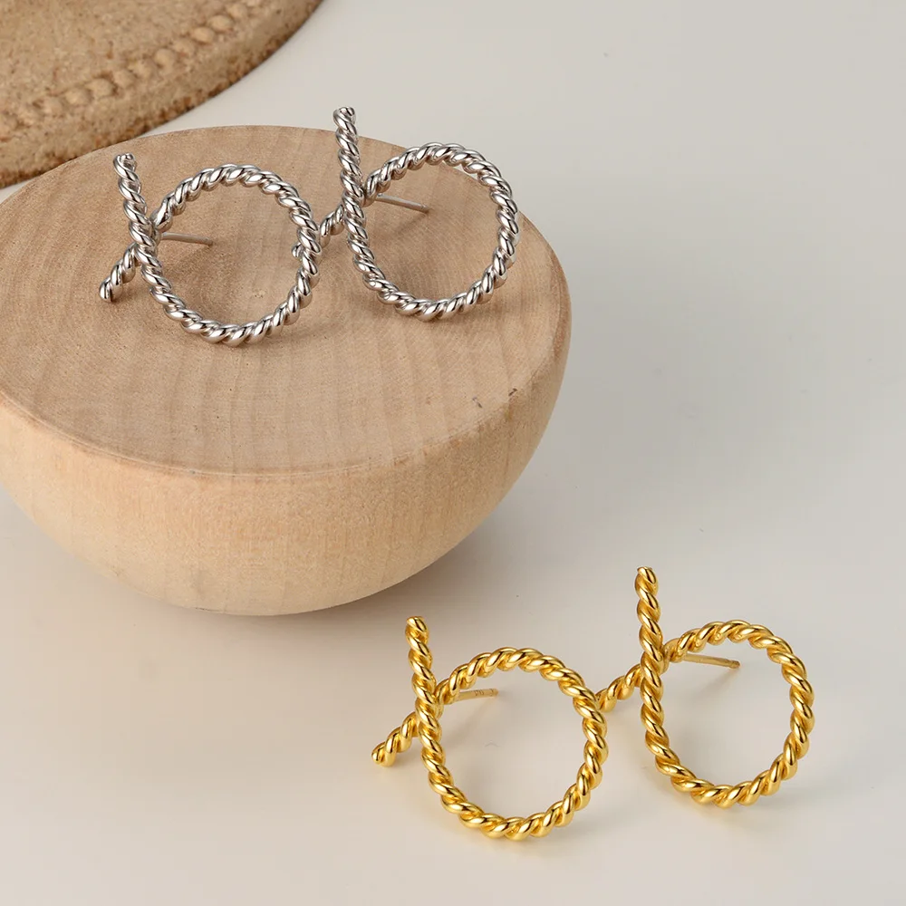 NEW Fashion 925 Silver Plain Simple Twist Shape Stud Earring Jewelry 18K Gold Plated Sterling Silver Stud Earring for Women