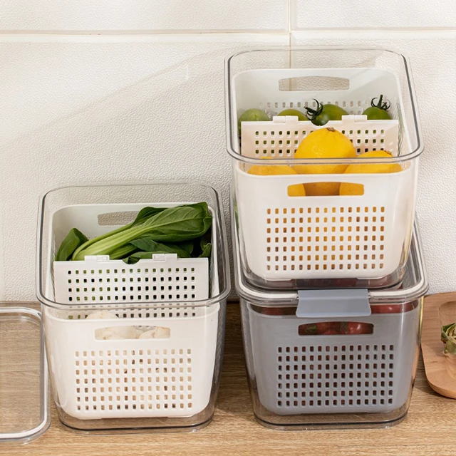 

multifunction clear kitchen fridge collapsible double layer drain vegetable storage basket refrigerator food storage box