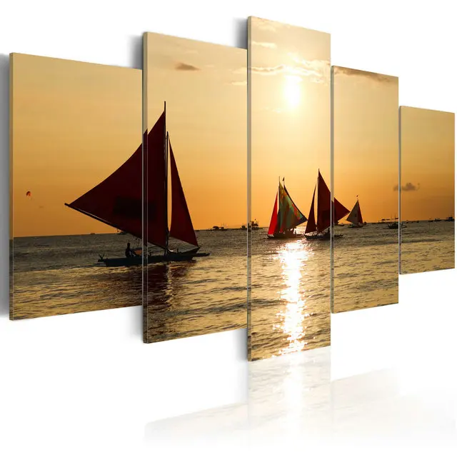 

Canvas Art Oil Painting Print Picture Natural Scenery Beach Sailboat Living Room Pop Modern Wall Decor