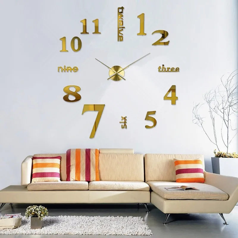 

Frameless modern design 3d mirror luxury sticker wall clock for home decor, Picture