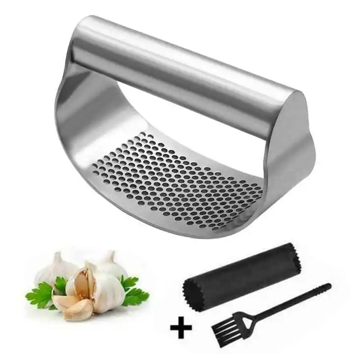 

Stainless Steel Garlic Press With Comfortable Grip With Brush With Garlic Peeler Easy To Clean Hot Sell Garlic Press Set